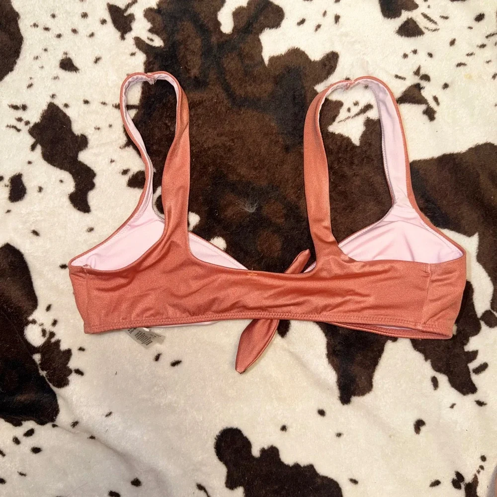 Victoria's Secret Bikini Top Womens Small Rose Gold Metallic Front Tie Beach